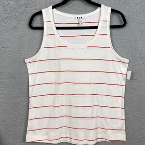 Three Dots Women's Racerback Tank Top White Red Stripes 100% Cotton Size M NWT
